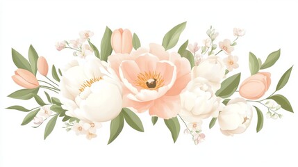 42.A refined and elegant seamless floral pattern featuring blooming spring flowers, including roses, peonies, and tulips. The delicate design, in soft pastels and muted shades, is perfect for