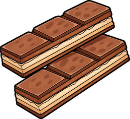Two stacked cartoon chocolate wafer bars with multiple cream layers and segmented tops.