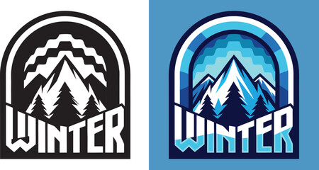 Discover the thrill of winter adventures with this logo featuring majestic mountains and snowy trees, perfect for travel brands and outdoor apparel