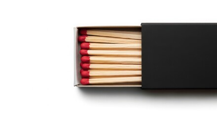 Open matchbox displaying many red-tipped wooden safety matches
