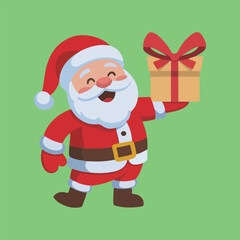 Cheerful Cartoon Santa Claus Holding Gift Box | Christmas Holiday Present Vector