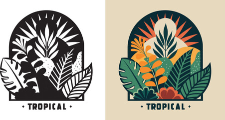 Vibrant tropical foliage design evokes paradise and exotic vacation vibes, perfect for travel and lifestyle branding.
