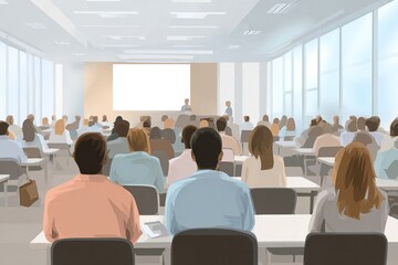 lecture hall for training, meeting room full of people or students participating in business training, seminar. High quality