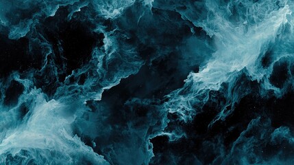 Abstract display of swirling, textured clouds in dark teal and white.
