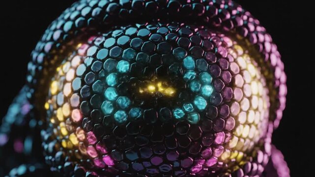 Bioluminescent insectoid eye multifaceted and glowing