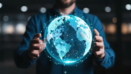 Person holding illuminated digital globe representing network connections - Powered by Adobe