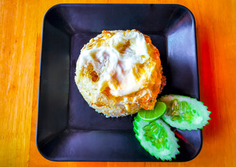 Thai food fried rice with chicken chili lime egg Thailand.