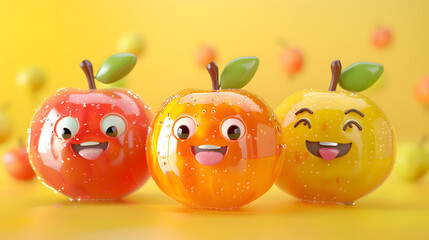 3d fruit candy character glossy shiny cute