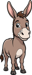 Adorable cartoon donkey with large ears and a friendly smile standing happily on four legs.