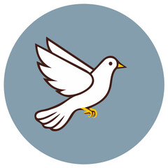 Fototapeta premium Cartoon White Dove Flying Symbolically on Blue Circle Background Representing Peace and Freedom for Graphic Design