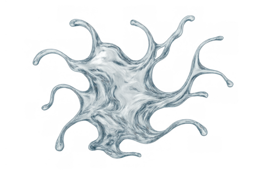 Water splash with fluid motion creating an abstract liquid ripple design, transparent background