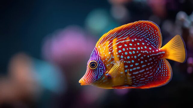 Vivid fish with intricate patterns in a vibrant, deep-sea environment. Beautiful details and color