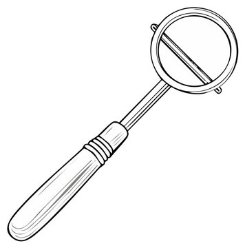 Vintage optical instrument with handle line art illustration. Antique lorgnette or optometrist tool sketch for coloring.