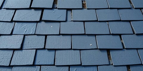 Close-up, textured slate roof tiles collage; dark gray, weathered, abstract background, grey, pattern