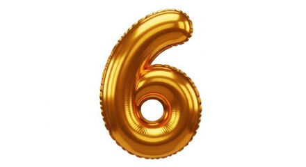 Golden foil balloon number six, shiny metallic inflatable design