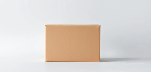 Plain brown cardboard box on light gray background, isolated, sustainable