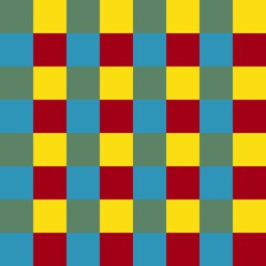 Vibrant geometric checkered pattern featuring yellow, teal blue, muted green, and deep red squares, creating a bold seamless design ideal for textiles, packaging, and digital backgrounds.