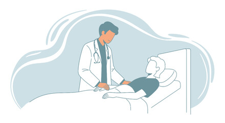 Medical Professional Examines Patient In Bed During A Routine Medical Checkup
