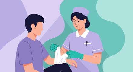 Medical Professional Gauging An Injury, Providing Treatment And Compassionate Care