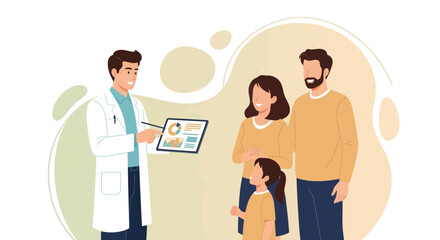 Medical Professional Presenting Health Data to a Family Demonstrating Healthcare Awareness