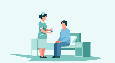 Medical Professional Providing Medication to Patient in Hospital Room Setting