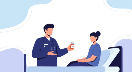 Medical Professional Providing Medication to Patient in Hospital Room Setting