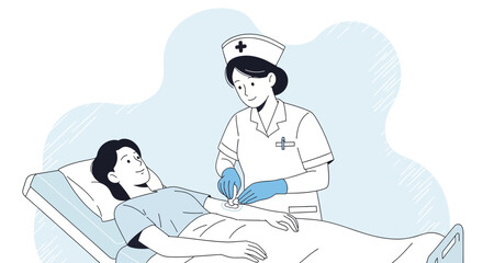 Medical Professional Providing Patient Care, Illustrative Hospital Artwork Displaying Nursing