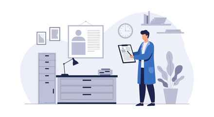 Medical Professional Reviewing Patient Information in a Modern Office Environment