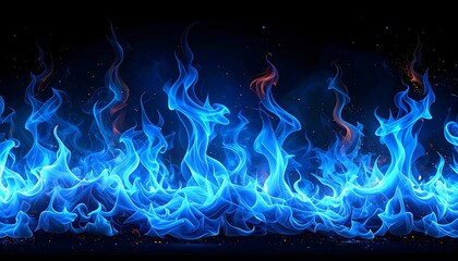 A vibrant horizontal illustration showcasing ethereal blue flames rising from a dark background, some orange highlights