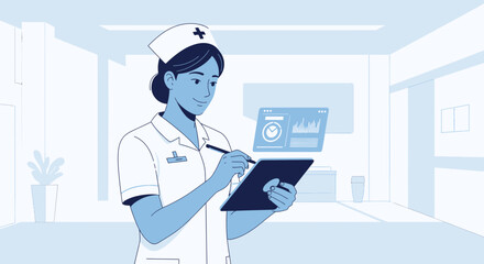 Medical Professional Using a Tablet to Access Healthcare Data in a Digitized Hospital Setting