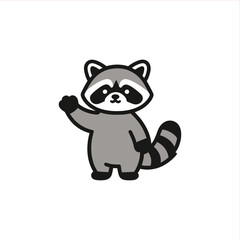 Charming raccoon cartoon illustration with a friendly wave, perfect for children's designs and playful projects, adding a touch of whimsy and nature