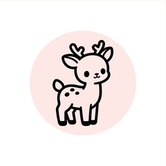 Adorable cartoon deer illustration, cute fawn with spots and small antlers, perfect for children's designs and playful holiday themes, kawaii style art