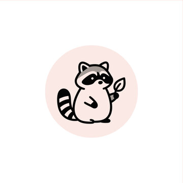 Adorable raccoon holding a leaf, ready for your next creative project; perfect for nature, wildlife, or fun designs with a playful, friendly touch