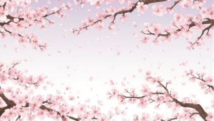 Beautiful Cherry Blossoms Falling in Spring Breeze.