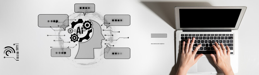 Fototapeta premium AI chatbot using prompt engineering and LLM deep learning delivers explainable generative AI for smarter, more efficient business support. Latch