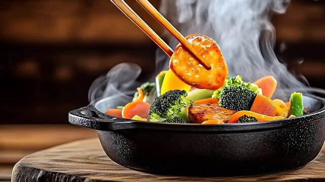 Steaming vegetables in a pan
