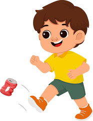 Cartoon Boy Kicking Can Illustration