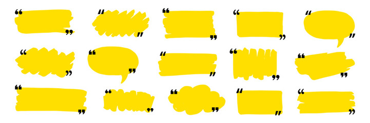 Naklejka premium Quotation mark text box frame set. Hand drawn marker brush stroke text message frame background. Quotation mark dialog speech, square, chat banner design template. Vector illustration