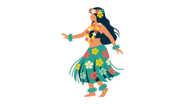 Celebrate Hawaiian culture with a hula dancer adorned in vibrant flowers, perfect for travel promotions or cultural event designs, embodying the Aloha spirit