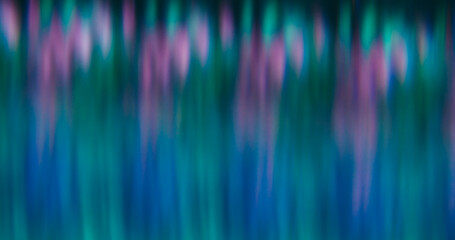 Blur crystal lens. Neon glow. Colorful light leak on defocused striped abstract background. Art luminosity purple blue green texture.