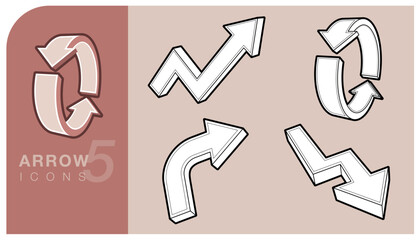 3d arrow icons set with Loop, zigzag, curve and direction symbol. Ideal for infographics, business designs and web interfaces. Vector illustration.