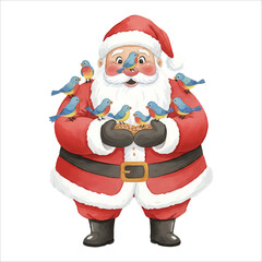 Vector Santa Claus Feeding Birds Isolated on White Background
