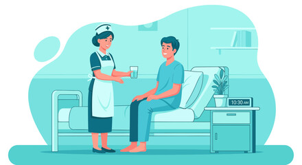 Caring Nurse Comforts Patient, Offering Glass Of Water For Recovery And Hydration