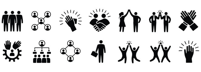 Empowering teamwork icons for business collaboration and success, showing partnership, networking, achievement, and team spirit for modern professional ventures and corporate growth projects