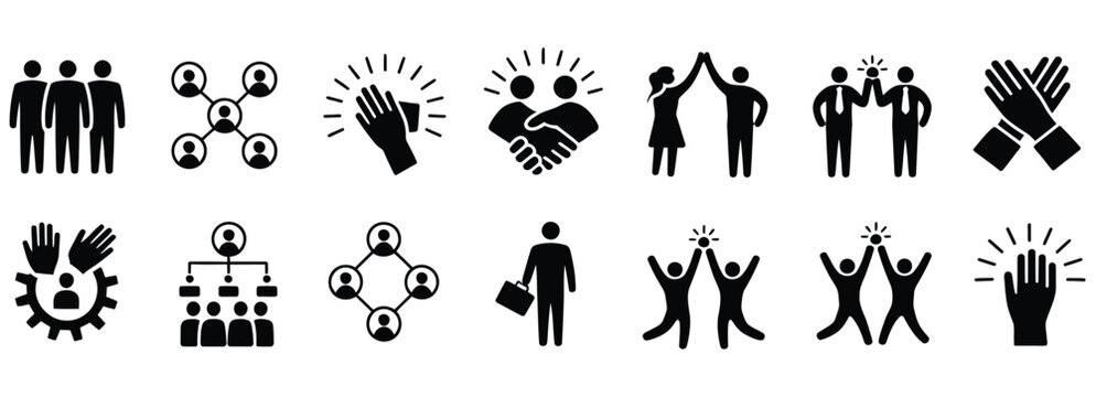 Empowering teamwork icons for business collaboration and success, showing partnership, networking, achievement, and team spirit for modern professional ventures and corporate growth projects