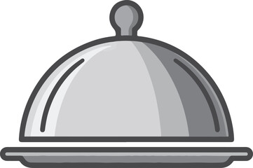 Obraz premium Silver cloche vector icon with serving plate for restaurant, catering, and food service applications