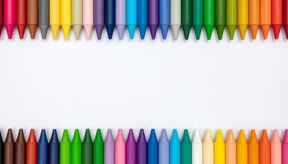 Vibrant Crayons Bordering White Space, Top and Bottom, Flat Lay