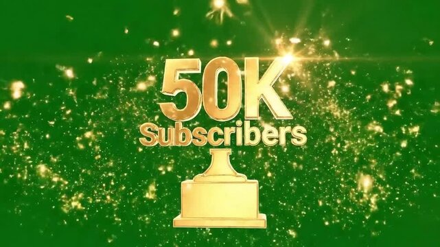 Gold 50k subscribers trophy on pure green screen chroma key hd video