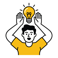 Cartoon man experiencing a brilliant idea, symbolizing creative thinking, problem-solving, and inspiration for business or personal growth