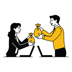 Digital Money Transfer Woman Receiving Online Payment from Man